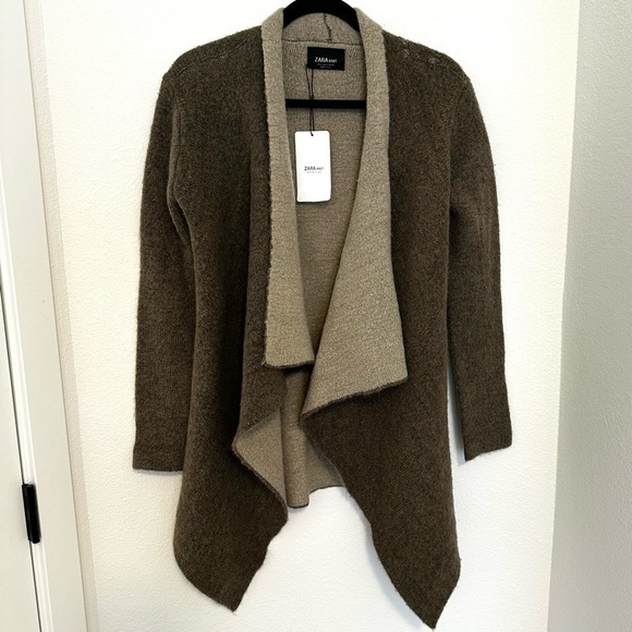 Zara Knit Two Tone Waterfall Cardigan Wool Blend Brown Mocha Size Small Women’s - Picture 1 of 11